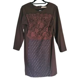 Vintage Shannon McLean Floral Lace Embroidered Sheath Dress Small Brown Academia